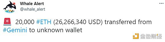 数据：20,000枚ETH从Gemini转移到未知钱包-第1张图片-欧意下载