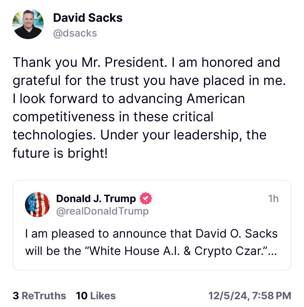 David Sacks:很荣幸并期待推动美国在关键技术领域的竞争力-第1张图片-欧易下载 David Sacks:很荣幸并期待推动美国在关键技术领域的竞争力-第1张图片-欧易下载